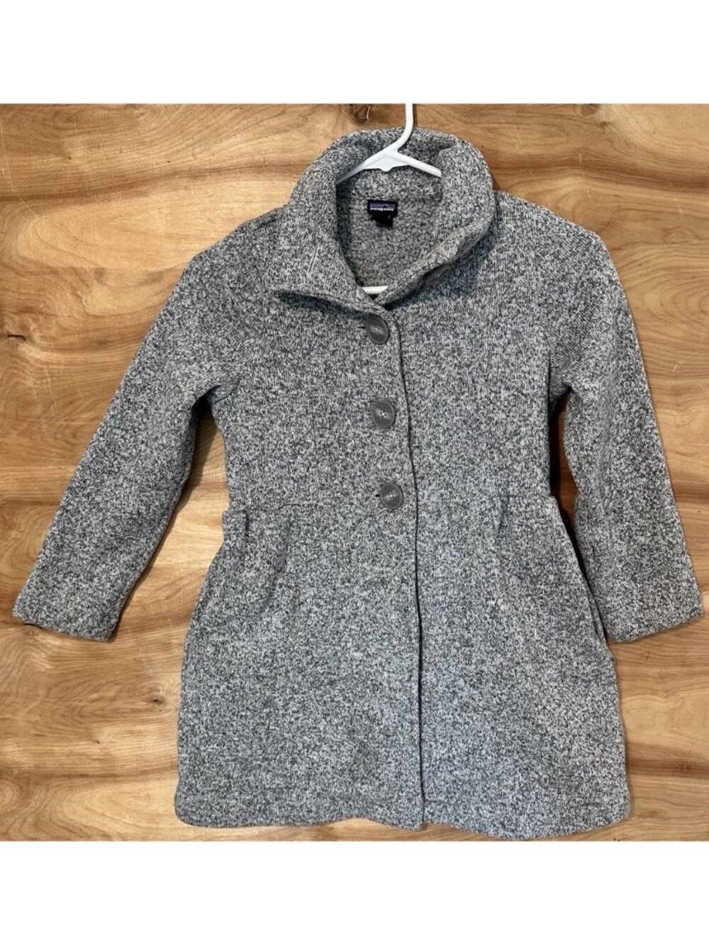 Patagonia Girls Small 7/8 Dress Sweater Coat  Fleece Lined Gray Pocket Button